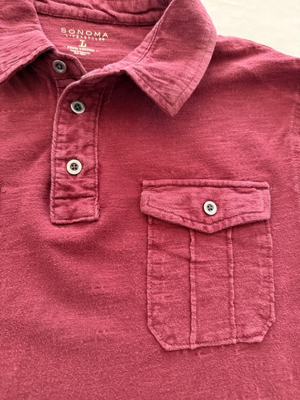 Sonoma Men's Burgundy Short-Sleeve Polo with Dual Chest Pockets Size L - Picture 4 of 10